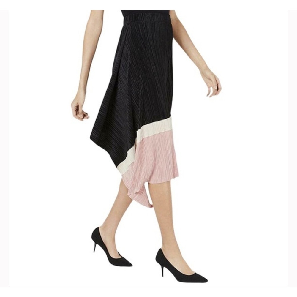 Alfani Petite large Black Pink White Pleated Asymmetrical Midi Skirt‎